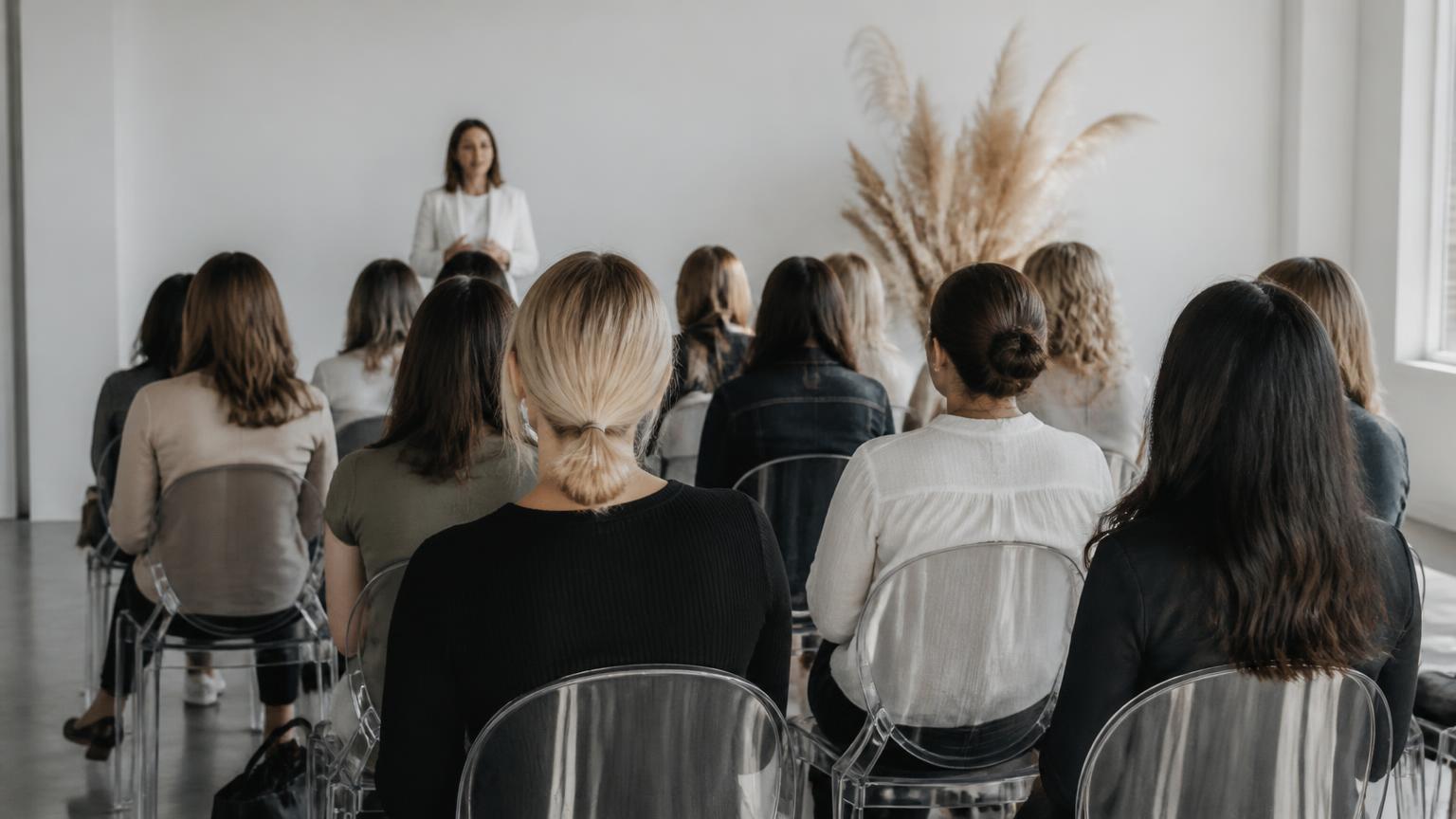 Salon owners attending a business workshop in a bright studio space
